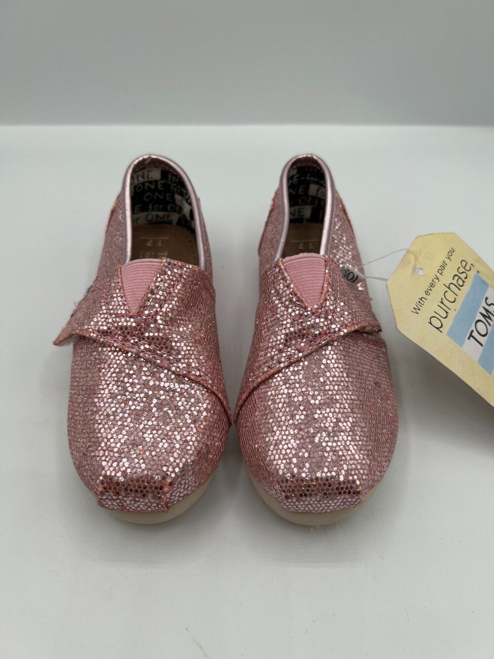 Toms Original Toddler Pink Glitter Adjustable Slip on Girls Shoes Size 7Us